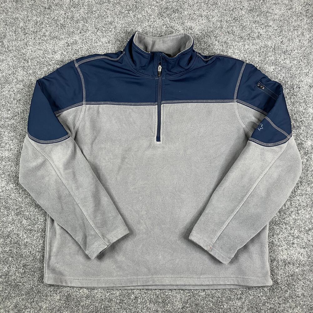 Starter Quarter Zip Pullover Mens L Gray Navy Fleece Sweatshirt Outdoor Athletic